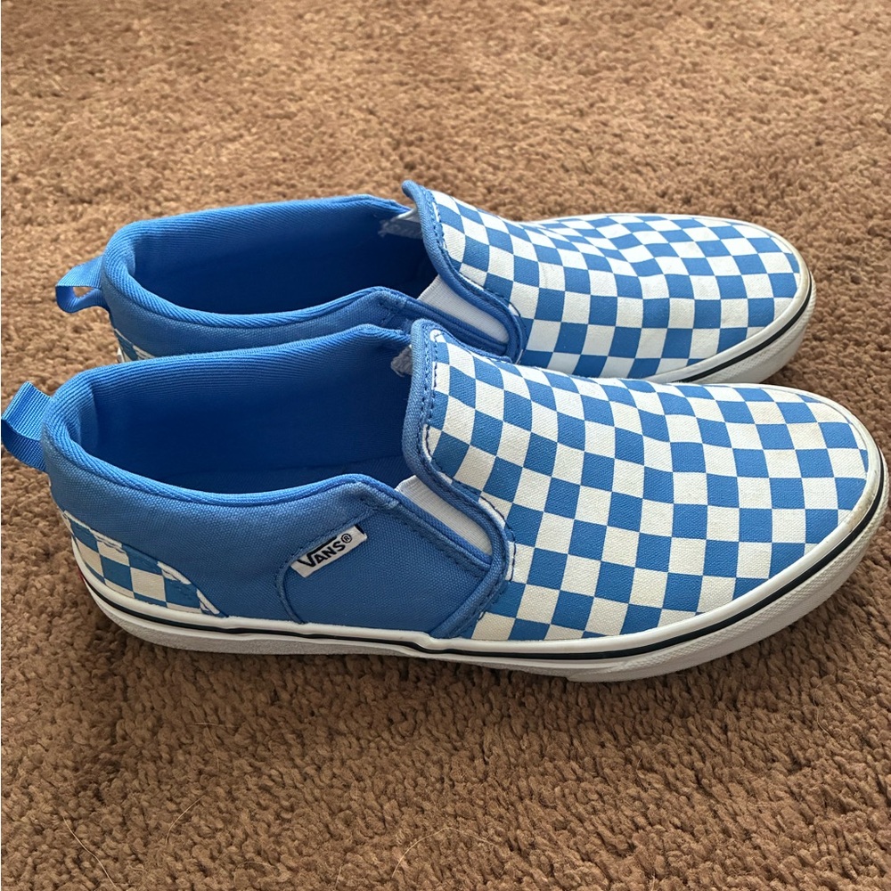 Vans Kids Blue and White Checkered Slip-On Sneakers